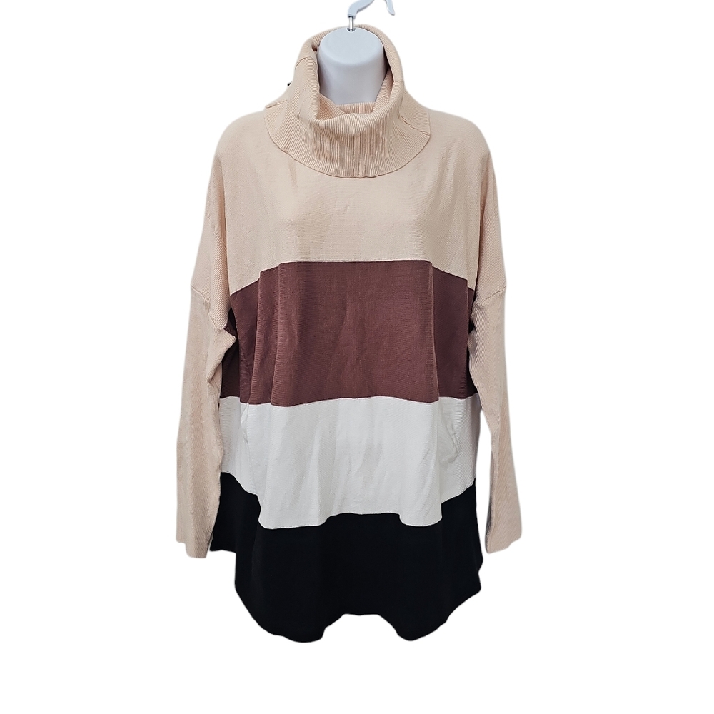 NWT 143 Story Boutique Stripes Turtleneck Sweater Women Size S Cream White